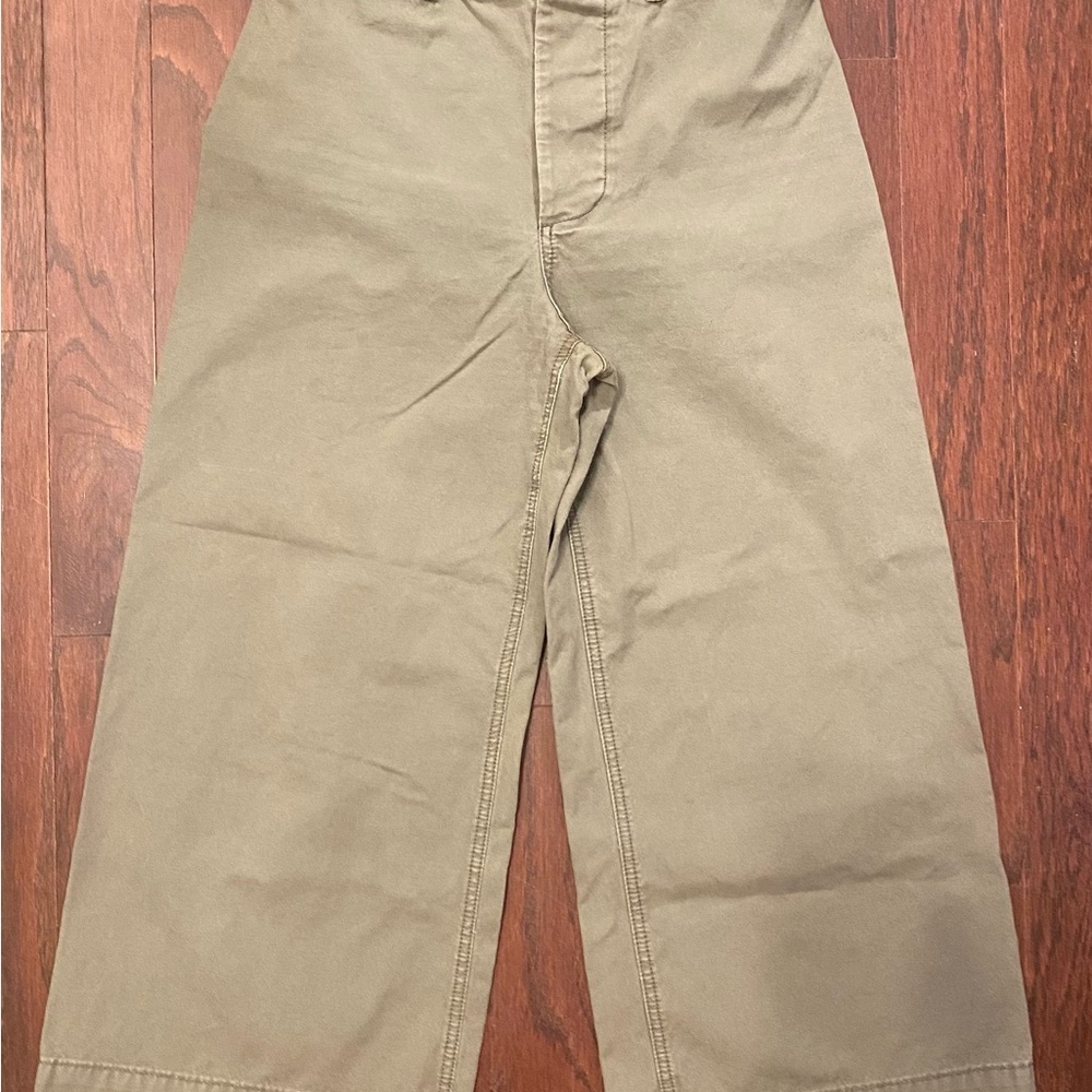 pilcro and the letterpress Pants Sz 27 Olive Green Cropped Flare Leg Pockets